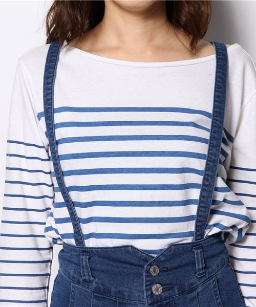 WEGO(ウィゴー)の「WEGO/サスペンダー付きハイウエストタックパンツ(デニムパンツ・レディース・ホワイト/ブルー/サックスブルー・LARGE/MEDIUM)」の10枚目の写真