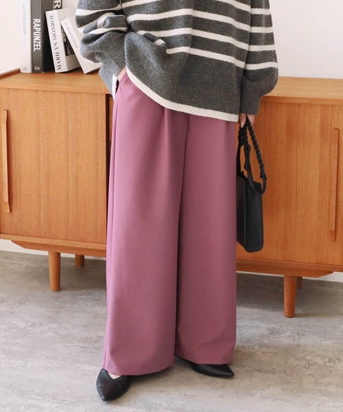 美シルエットタックワイドパンツ