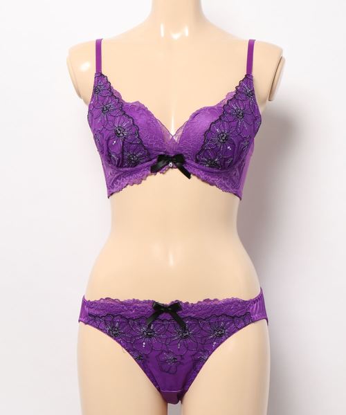 Absorle(アブソール)の「セクシーラメマーガレット ブラ&ショーツセット(ブラ&ショーツ)」|パープル
