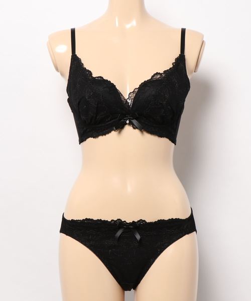 Absorle(アブソール)の「セクシーラメマーガレット ブラ&ショーツセット(ブラ&ショーツ)」|ブラック