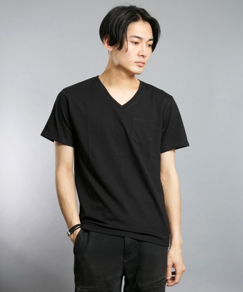 Bling Leads(ブリングリーズ)の「Bling leads/無地半袖ポケ付きV/N T(Tシャツ/カットソー・メンズ・ホワイト/イエロー系その他/カーキ/ネイビー/ブラック/ピンク系その他/ライトピンク/グレー・LARGE/X-LARGE/MEDIUM)」の1枚目の写真