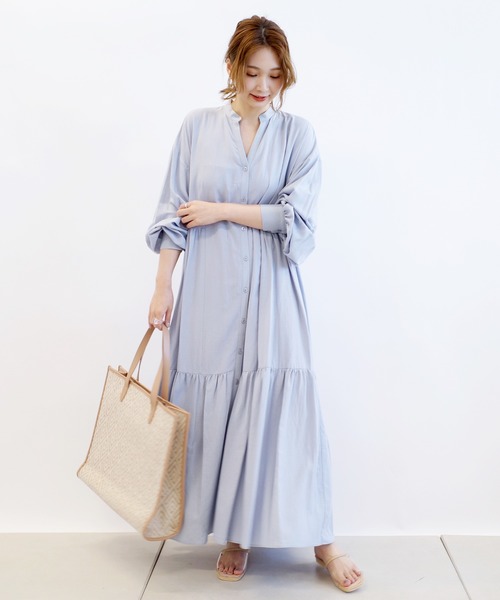 DouDou(ドゥドゥ)の「麻レーヨン切り替えワンピース(ワンピース・レディース・ブラック/サックスブルー・38/36)」の2枚目の写真