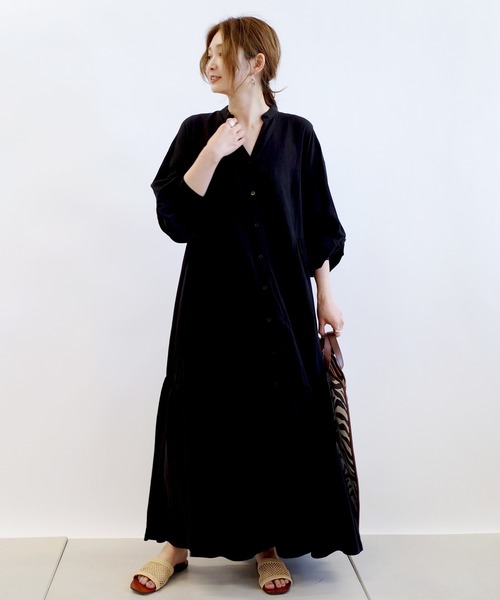 DouDou(ドゥドゥ)の「麻レーヨン切り替えワンピース(ワンピース・レディース・ブラック/サックスブルー・38/36)」の19枚目の写真