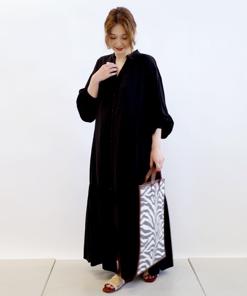 DouDou(ドゥドゥ)の「麻レーヨン切り替えワンピース(ワンピース・レディース・ブラック/サックスブルー・38/36)」の18枚目の写真