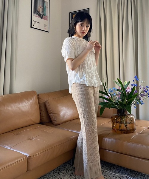 Heather（ヘザー）の「クリンクルリブカットプルオーバーショートスリーブ　887695（Tシャツ/カットソー・レディース・ライトベージュ/アイボリー/ブラック・FREE）」の18枚目の写真