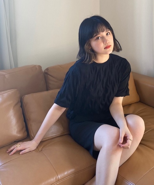 Heather（ヘザー）の「クリンクルリブカットプルオーバーショートスリーブ　887695（Tシャツ/カットソー・レディース・ライトベージュ/アイボリー/ブラック・FREE）」の17枚目の写真