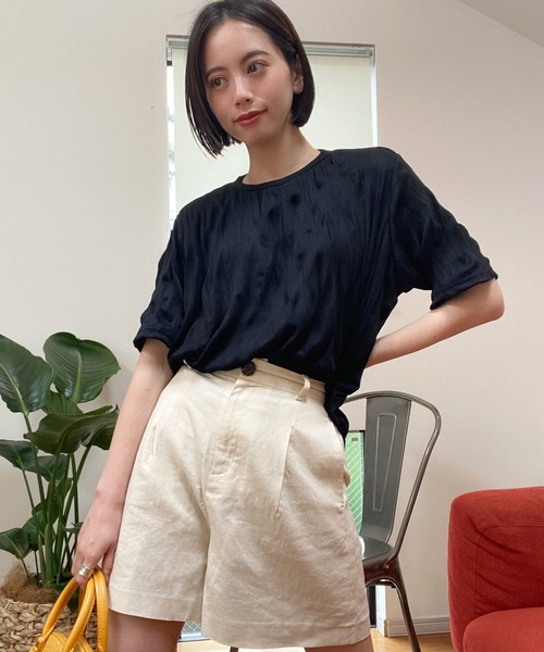 Heather（ヘザー）の「クリンクルリブカットプルオーバーショートスリーブ　887695（Tシャツ/カットソー・レディース・ライトベージュ/アイボリー/ブラック・FREE）」の16枚目の写真