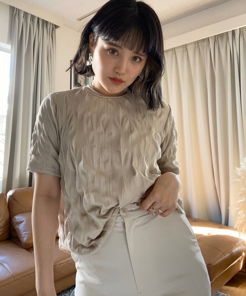 Heather（ヘザー）の「クリンクルリブカットプルオーバーショートスリーブ　887695（Tシャツ/カットソー・レディース・ライトベージュ/アイボリー/ブラック・FREE）」の20枚目の写真