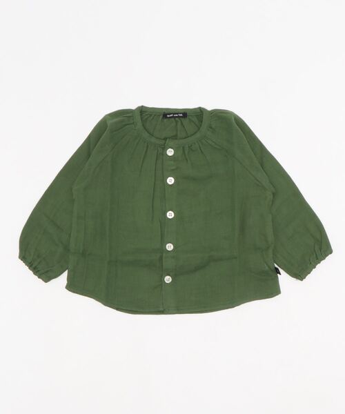 quoti use fith（クゥオティ　ユース　フィス）の「ガーゼスモック 長袖 シャツ（シャツ/ブラウス・キッズ・グリーン/ベージュ/ピンク/チャコールグレー・80/90/100）」の7枚目の写真