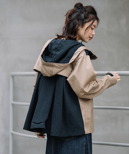 Munich（ミューニック）の「コットンウエストポイント×タッサー　ドッキングブルゾン（ブルゾン・レディース・ブラック/ベージュ/カーキ・S/XS）」の2枚目の写真