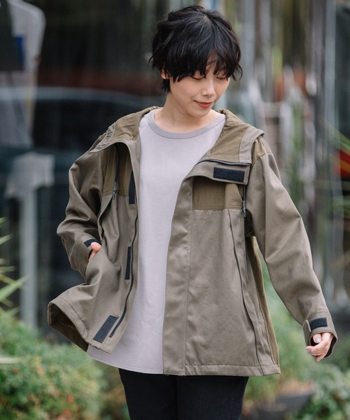 Munich（ミューニック）の「コットンウエストポイント×タッサー　ドッキングブルゾン（ブルゾン・レディース・ブラック/ベージュ/カーキ・S/XS）」の8枚目の写真