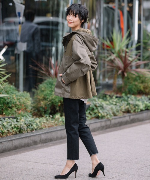 Munich（ミューニック）の「コットンウエストポイント×タッサー　ドッキングブルゾン（ブルゾン・レディース・ブラック/ベージュ/カーキ・S/XS）」の7枚目の写真