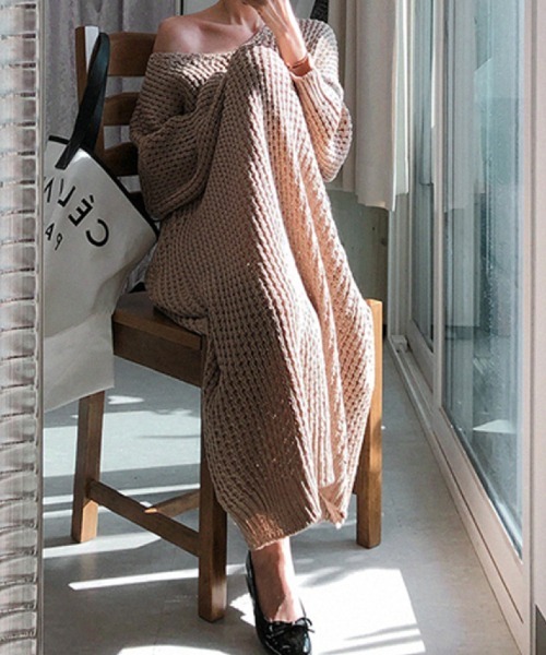 セール オフショルダー ビックシルエットマキシ丈ニットワンピース ワンピース A Lot Of Love ア ロット オブ ラブ のファッション通販 Zozotown