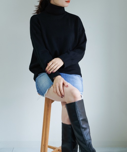 yuue' ( wear )（ユーイ）の「タートルネックドロップショルダースリーブニット（ニット/セーター・レディース・ブラック/ベージュ/ブラウン/ブルー・FREE）」の6枚目の写真