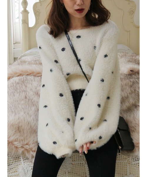 ROYAL PARTY(ロイヤルパーティー)の「キャットヤーンドットニット(ニット/セーター・レディース・ブラック/オフホワイト/モカ・FREE)」の5枚目の写真