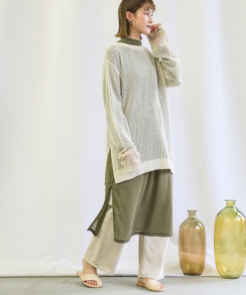 select MOCA（セレクトモカ）の「ハイネックシアーニュアンスワンピース（ワンピース・レディース・オリーブ/アイボリー/テラコッタ・FREE）」の5枚目の写真