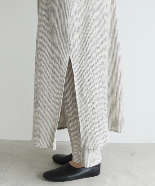 うの様☆yuni コットンリネンhaoriコート 定価2.8万円 ガウン 綿麻 yuni（ユニ ）の「コットン/リネン 楊柳 stripe haori（ノー