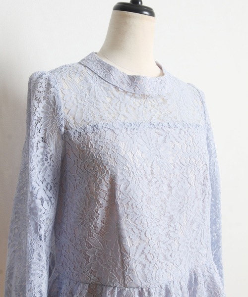 tocco closet(トッコ クローゼット)の「プチハイネック総レースペプラムブラウス(シャツ/ブラウス・レディース・ライトブルー/ブルー/アイボリー・M)」の6枚目の写真