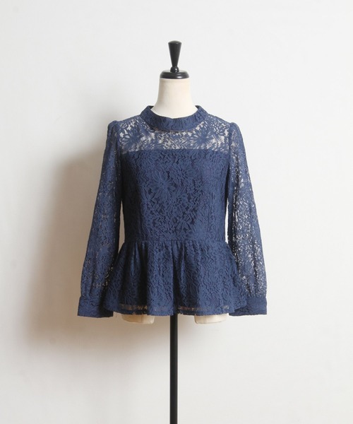 tocco closet(トッコ クローゼット)の「プチハイネック総レースペプラムブラウス(シャツ/ブラウス・レディース・ライトブルー/ブルー/アイボリー・M)」の8枚目の写真