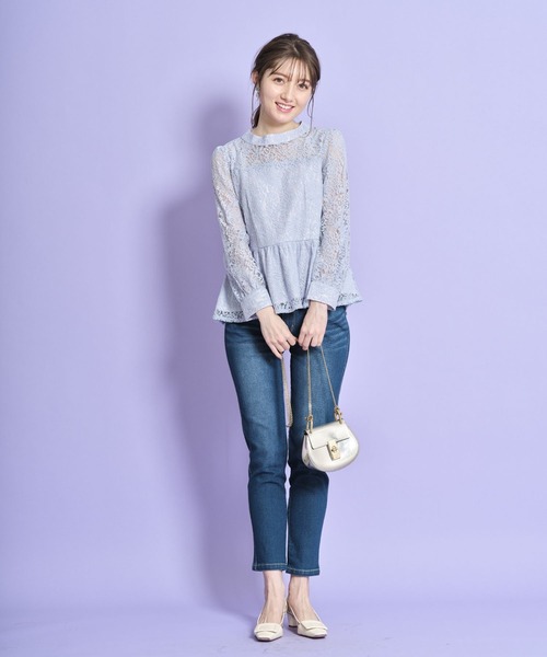 tocco closet(トッコ クローゼット)の「プチハイネック総レースペプラムブラウス(シャツ/ブラウス・レディース・ライトブルー/ブルー/アイボリー・M)」の20枚目の写真
