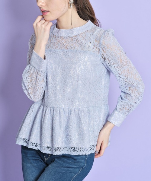 tocco closet(トッコ クローゼット)の「プチハイネック総レースペプラムブラウス(シャツ/ブラウス・レディース・ライトブルー/ブルー/アイボリー・M)」の14枚目の写真
