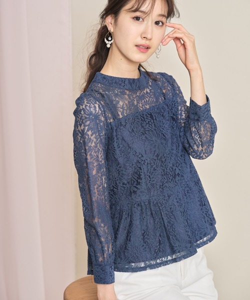 tocco closet(トッコ クローゼット)の「プチハイネック総レースペプラムブラウス(シャツ/ブラウス・レディース・ライトブルー/ブルー/アイボリー・M)」の11枚目の写真