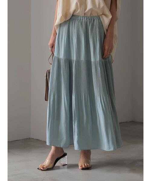 プリーツプリーズ　スカート　ティアード　ブルー グリッタープリーツスカート｜WOMEN｜250HAG31-297H｜AZUL BY