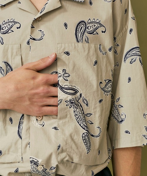 WELLDER(ウェルダー)の「【WELLDER】Utility Open Collar Half Sleeve Shirt(シャツ/ブラウス・メンズ・ベージュ/ネイビー・3)」の9枚目の写真