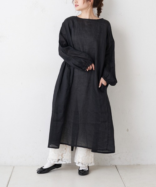 PUAL CE CIN（ピュアルセシン）の「【Du noir】リネン／麻／ラミーワンピース（ワンピース・レディース・ホワイト/ブラック/グレー・FREE）」の2枚目の写真