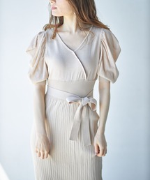 tocco closet | 【ZOZO限定】ウエストりぼん付きシアーボリュームスリーブカシュクールニットワンピース(ワンピース)