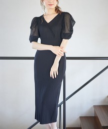 tocco closet | 【ZOZO限定】ウエストりぼん付きシアーボリュームスリーブカシュクールニットワンピース(ワンピース)