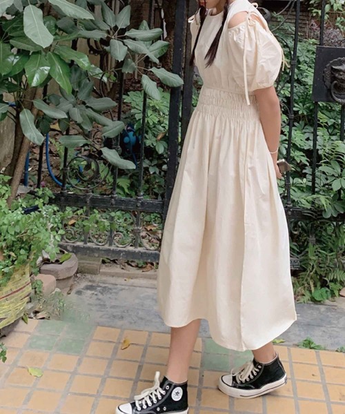 リボンショルダーボリュームスリーブウエストマークワンピース ワンピース ドレス セール ワンピース ワンピース Mejane ミージェーン のファッション Zozotown限定