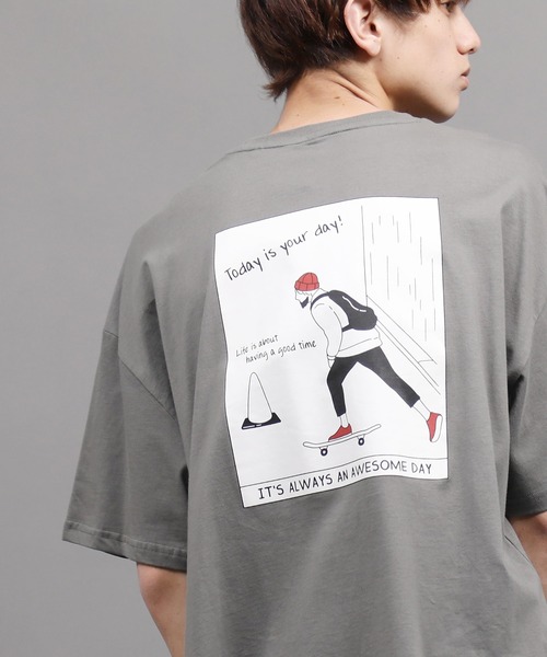 ルーズシルエット イラスト グラフィックプリント 半袖 ビッグtee Skateboatd Boy ルーズシルエット イラスト グラフィックプリント 半袖 ビッグtee Skateboatd Boy