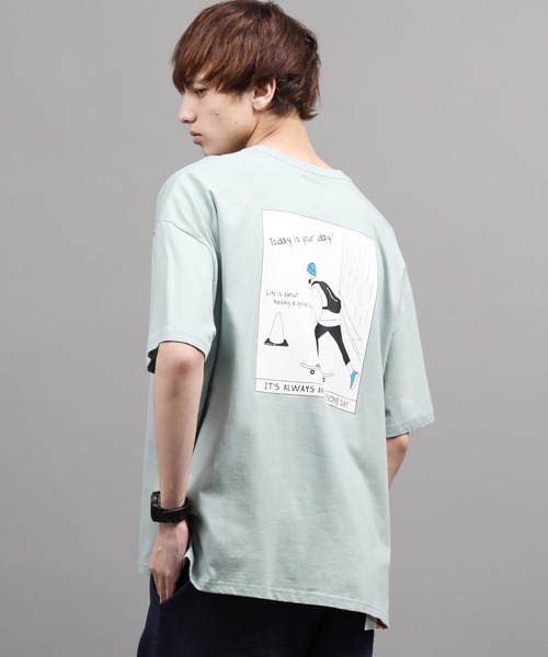 ルーズシルエット イラスト グラフィックプリント 半袖 ビッグtee Skateboatd Boy ルーズシルエット イラスト グラフィックプリント 半袖 ビッグtee Skateboatd Boy