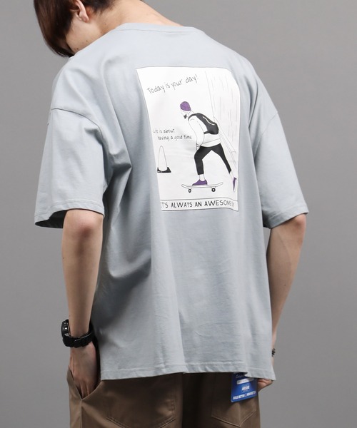 ルーズシルエット イラスト グラフィックプリント 半袖 ビッグtee Skateboatd Boy ルーズシルエット イラスト グラフィックプリント 半袖 ビッグtee Skateboatd Boy