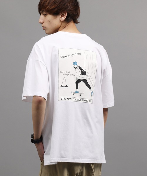 ルーズシルエット イラスト グラフィックプリント 半袖 ビッグtee Skateboatd Boy ルーズシルエット イラスト グラフィックプリント 半袖 ビッグtee Skateboatd Boy