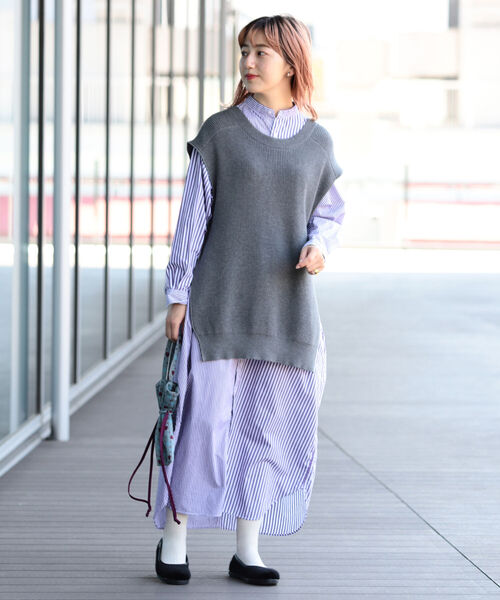 BEAMS BOY（ビームスボーイ）の「BEAMS BOY / カーディガン リブ ベスト（ベスト・レディース・グレー/オリーブ・ONE SIZE）」の3枚目の写真