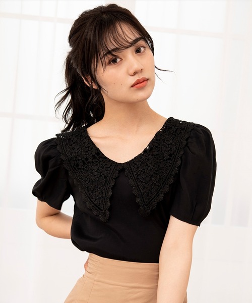 WILLSELECTION（ウィルセレクション）の「ビッグレース襟ファイユブラウス（シャツ/ブラウス・レディース・ブラック/オフホワイト・MEDIUM）」の2枚目の写真