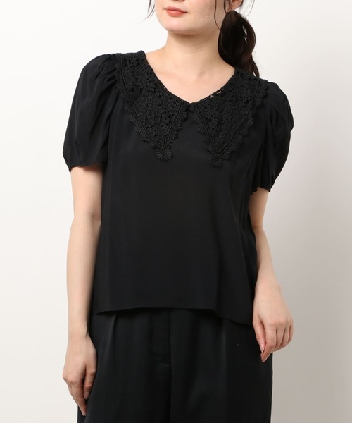 WILLSELECTION（ウィルセレクション）の「ビッグレース襟ファイユブラウス（シャツ/ブラウス・レディース・ブラック/オフホワイト・MEDIUM）」の5枚目の写真