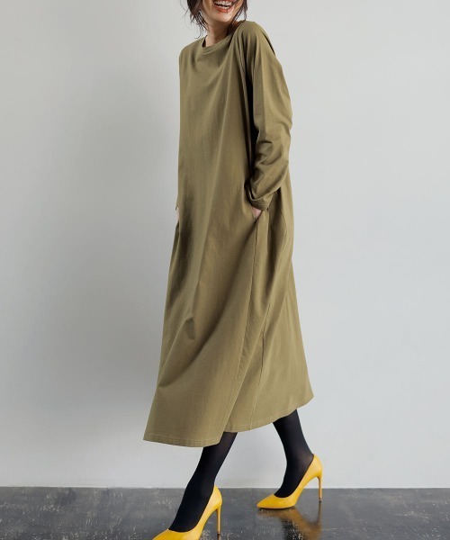RANAN(ラナン)の「〈Beautiful Cotton 綿100%〉 マキシカットソーTワンピース(ワンピース・レディース・ライトグレー/ブラック/カーキ/チャコール/ダークブラウン/グリーン系/ダークブルー/オレンジ系その他・LL/M/L/3L)」の11枚目の写真