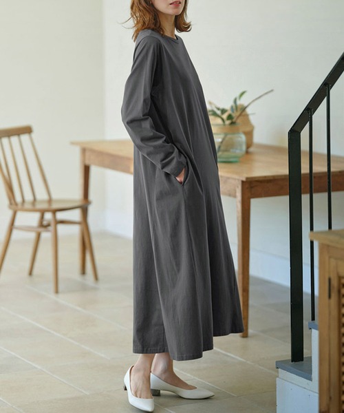 RANAN(ラナン)の「〈Beautiful Cotton 綿100%〉 マキシカットソーTワンピース(ワンピース・レディース・ライトグレー/ブラック/カーキ/チャコール/ダークブラウン/グリーン系/ダークブルー/オレンジ系その他・LL/M/L/3L)」の21枚目の写真