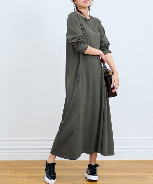 RANAN(ラナン)の「〈Beautiful Cotton 綿100%〉 マキシカットソーTワンピース(ワンピース・レディース・ライトグレー/ブラック/カーキ/チャコール/ダークブラウン/グリーン系/ダークブルー/オレンジ系その他・LL/M/L/3L)」の22枚目の写真