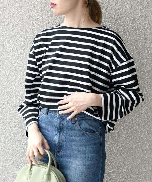 Le Minor(ルミノア)の「【SHIPS any別注】Le minor: ボーダー ロングスリーブ TEE(Tシャツ/カットソー・レディース・ホワイト/ブラック/レッド・ONE SIZE)」の1枚目の写真