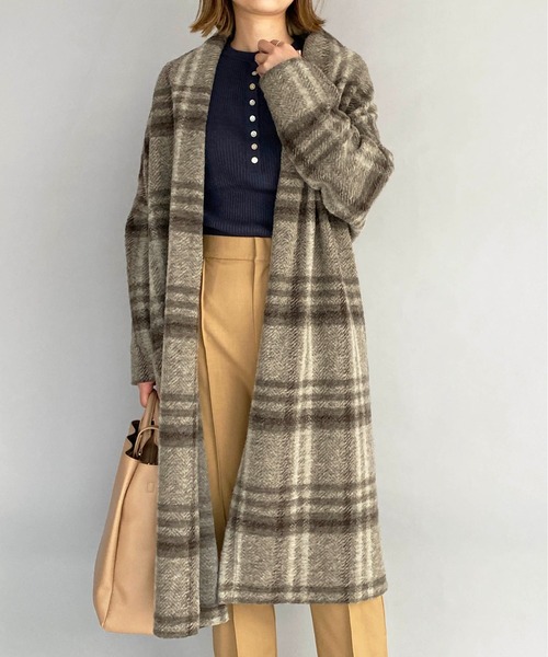 PICCIN（ピッチン）の「【日本製】〈手洗い可能〉イタリアンエアリーチェック柄ロングガウン（その他アウター・レディース・ベージュ/ブラウン/グレイッシュベージュ/グリーン/ブラック系その他・M）」の3枚目の写真