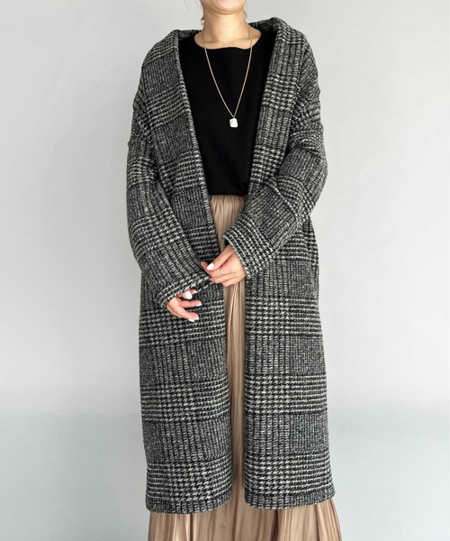 PICCIN（ピッチン）の「【日本製】〈手洗い可能〉イタリアンエアリーチェック柄ロングガウン（その他アウター・レディース・ベージュ/ブラウン/グレイッシュベージュ/グリーン/ブラック系その他・M）」の2枚目の写真