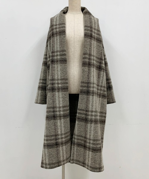 PICCIN（ピッチン）の「【日本製】〈手洗い可能〉イタリアンエアリーチェック柄ロングガウン（その他アウター・レディース・ベージュ/ブラウン/グレイッシュベージュ/グリーン/ブラック系その他・M）」の22枚目の写真