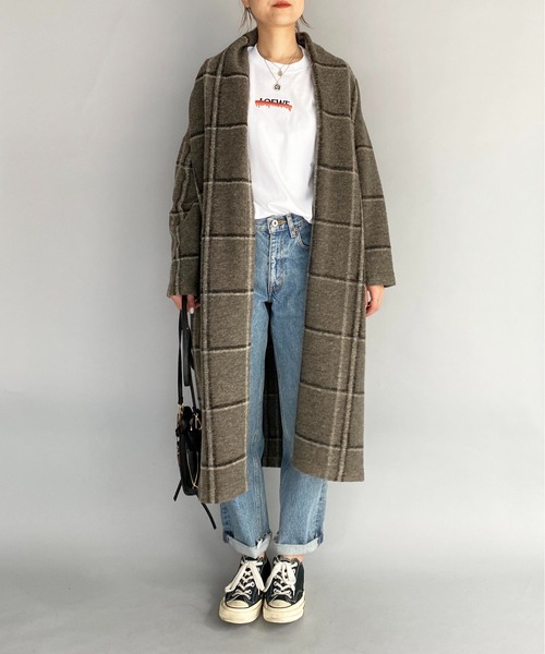 PICCIN（ピッチン）の「【日本製】〈手洗い可能〉イタリアンエアリーチェック柄ロングガウン（その他アウター・レディース・ベージュ/ブラウン/グレイッシュベージュ/グリーン/ブラック系その他・M）」の19枚目の写真