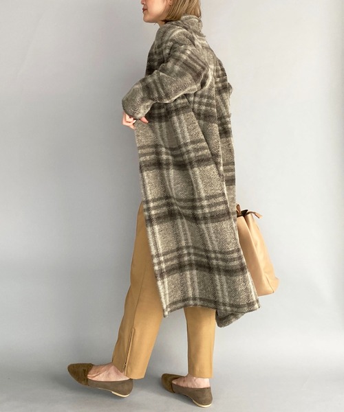 PICCIN（ピッチン）の「【日本製】〈手洗い可能〉イタリアンエアリーチェック柄ロングガウン（その他アウター・レディース・ベージュ/ブラウン/グレイッシュベージュ/グリーン/ブラック系その他・M）」の7枚目の写真