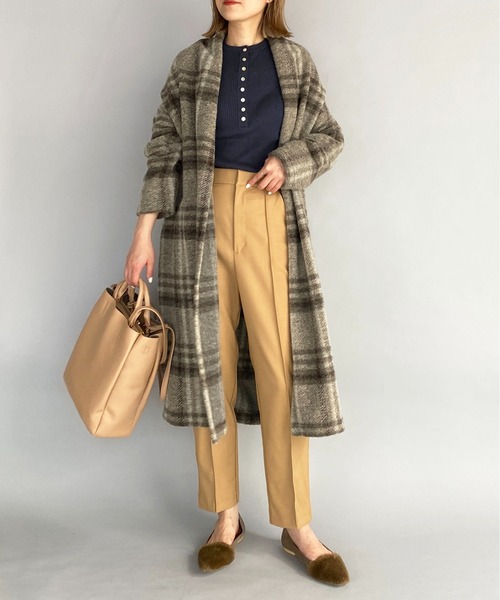 PICCIN（ピッチン）の「【日本製】〈手洗い可能〉イタリアンエアリーチェック柄ロングガウン（その他アウター・レディース・ベージュ/ブラウン/グレイッシュベージュ/グリーン/ブラック系その他・M）」の11枚目の写真