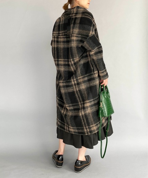 PICCIN（ピッチン）の「【日本製】〈手洗い可能〉イタリアンエアリーチェック柄ロングガウン（その他アウター・レディース・ベージュ/ブラウン/グレイッシュベージュ/グリーン/ブラック系その他・M）」の8枚目の写真